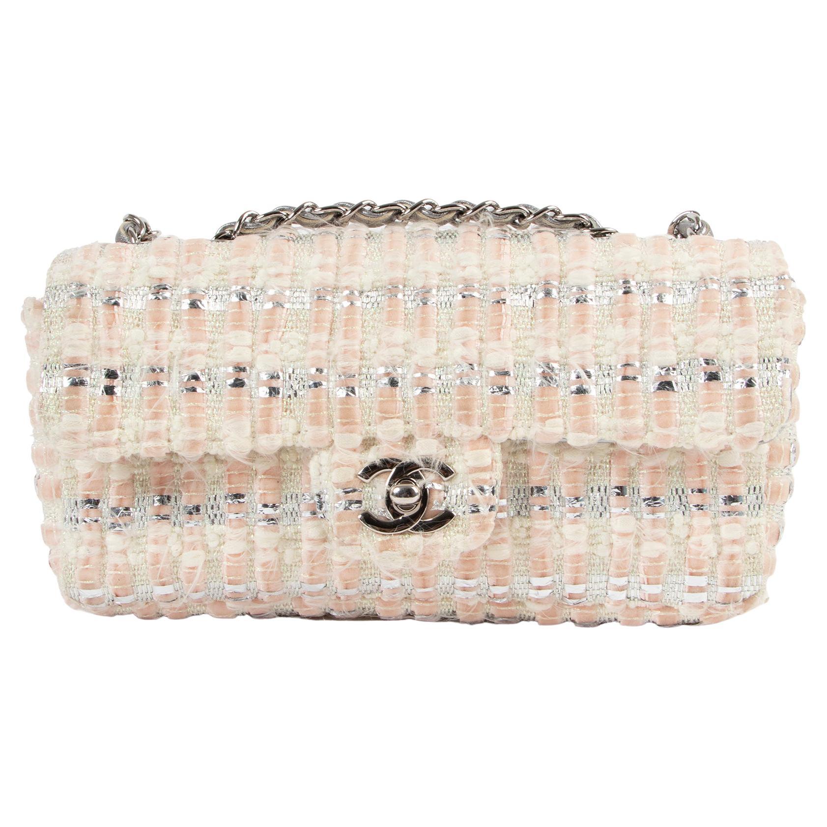 Chanel Silver White Tweed Mini Flap Bag at 1stDibs  chanel tweed bag  white, chanel tweed mini flap bag, white tweed chanel bag