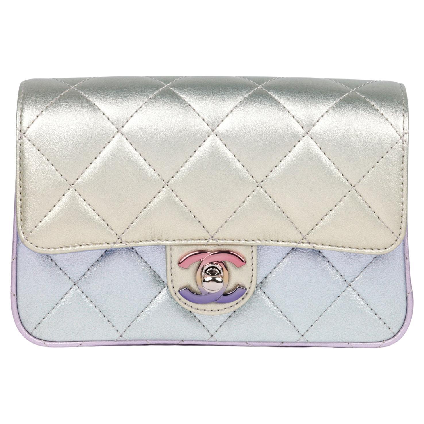 CHANEL Silver, Yellow & Purple Gradient Quilted Lambskin Classic Wristlet Clutch