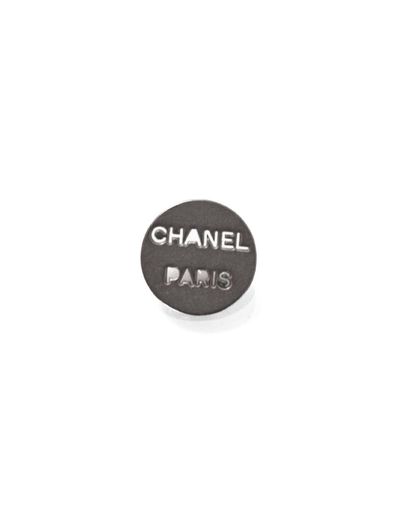 Chanel Silvertone CHANEL PARIS Buttons
Features one 16mm button and one 18mm button

Color: Silver
Hardware: Silvertone
Materials: Metal
Stamp: Chanel Paris
Overall Condition: Excellent good pre-owned condition, light surface marks

Measurements: