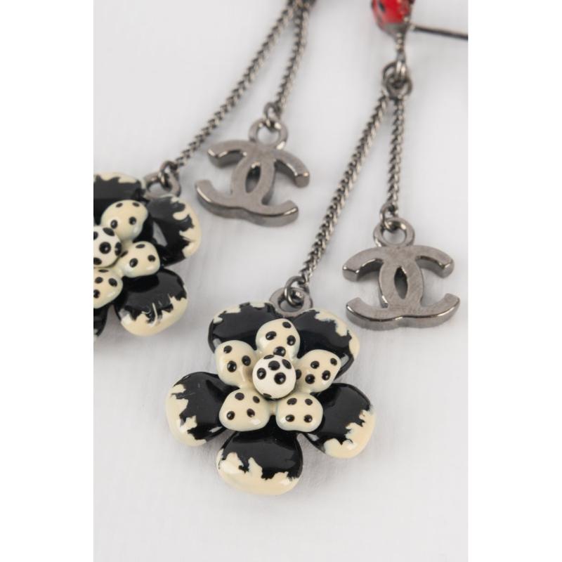 Women's Chanel Silvery Lady Bug with a Camellia Metal Earrings, 2008