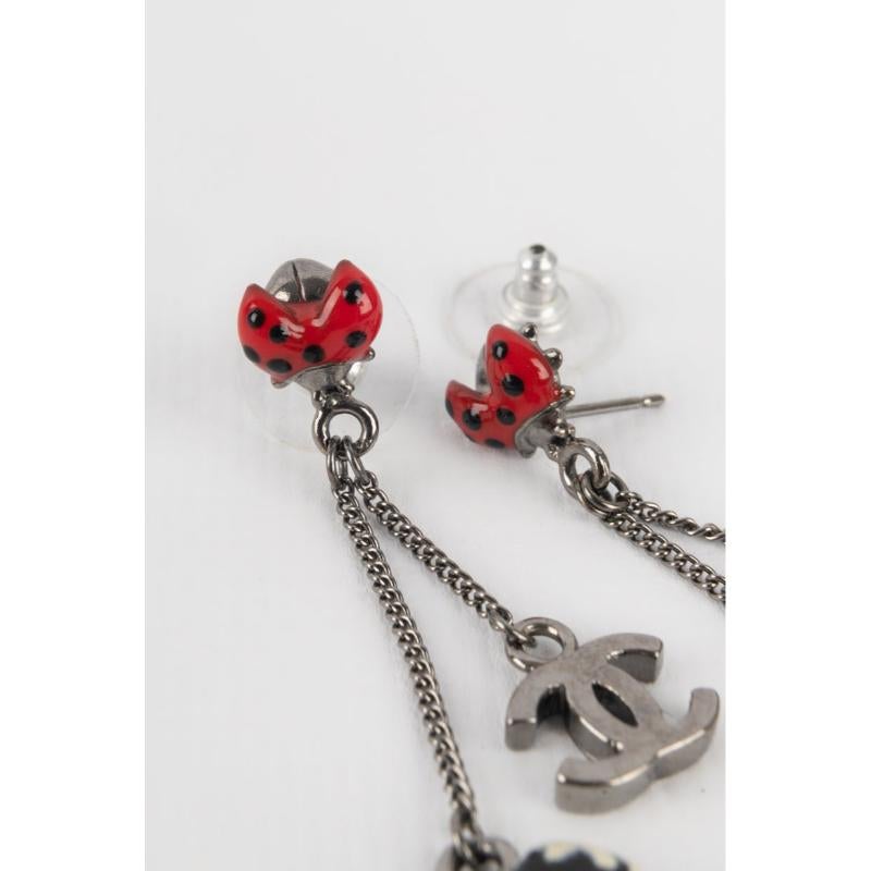 Chanel Silvery Lady Bug with a Camellia Metal Earrings, 2008 1