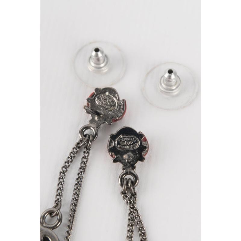Chanel Silvery Lady Bug with a Camellia Metal Earrings, 2008 2