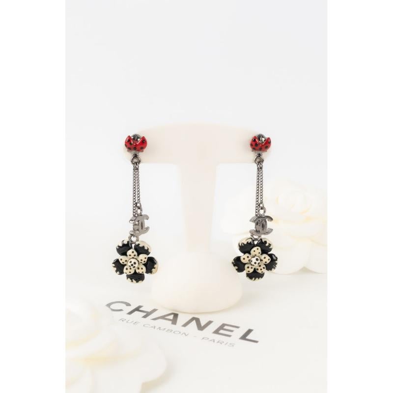 Chanel Silvery Lady Bug with a Camellia Metal Earrings, 2008 3