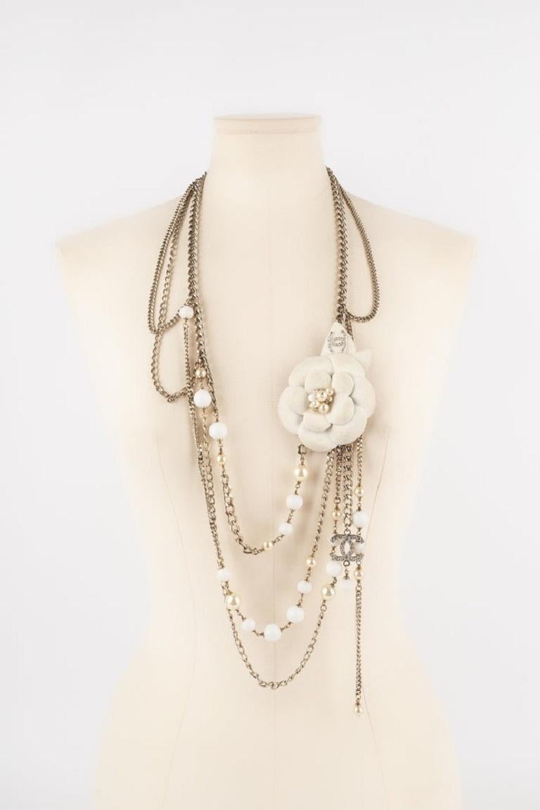 Beige Chanel Silvery Metal Camellia Belt, 2005