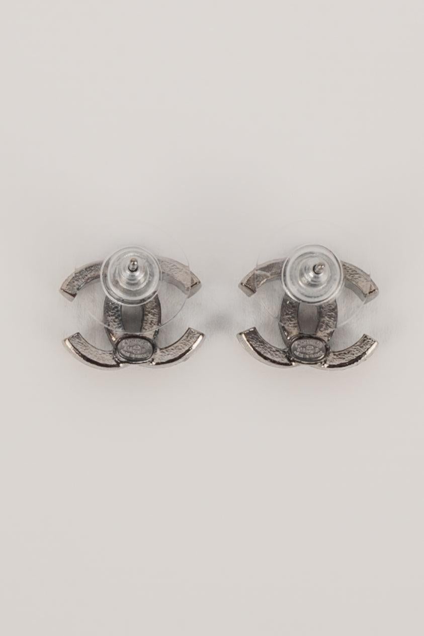 Women's Chanel Silvery Metal CC Earring with Rhinestones, 2018