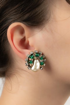 Chanel Silvery Metal Earrings with Glass Pearls