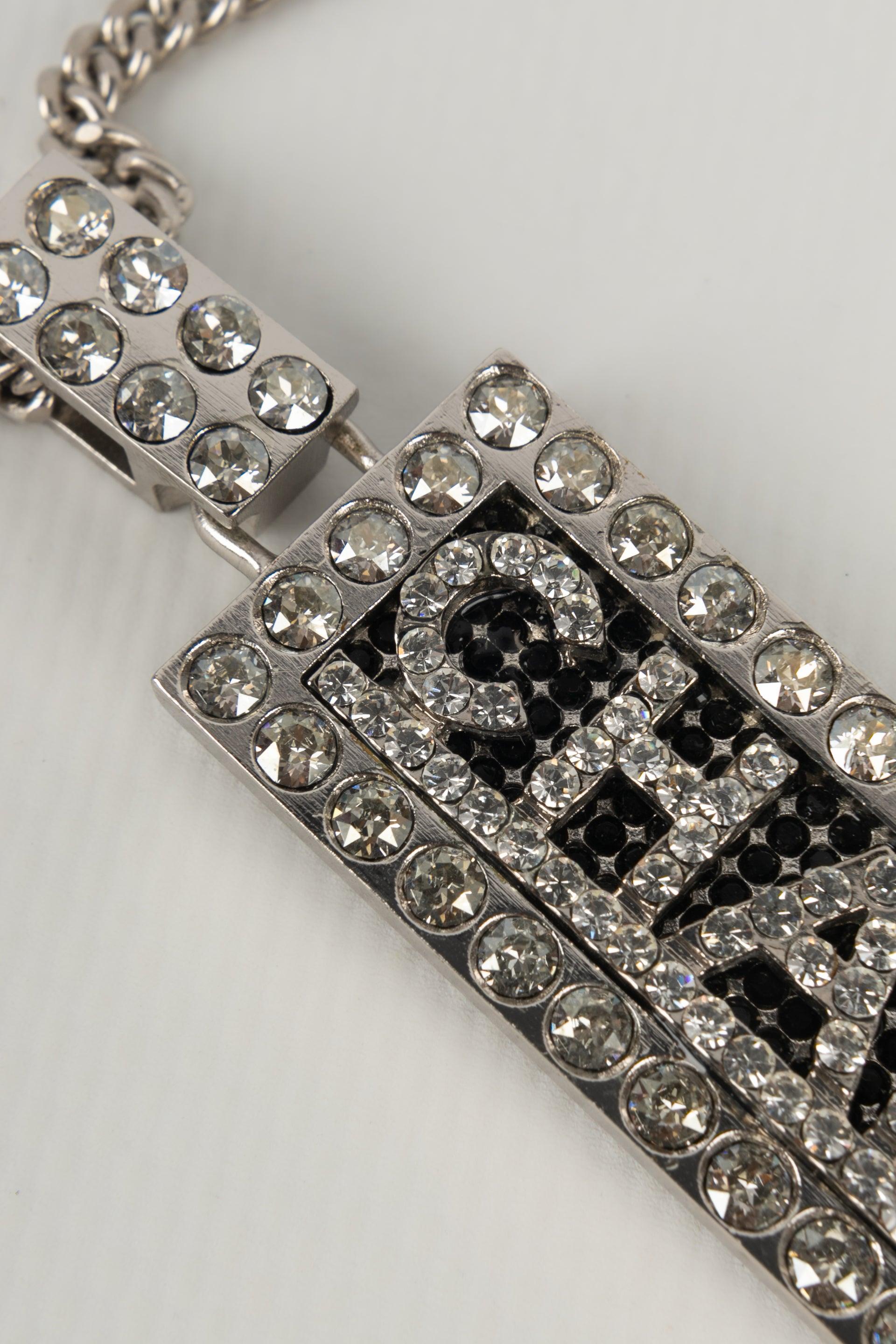 Women's Chanel Silvery Metal Necklace with a Swarovski Rhinestone Pendant, Fall 2003