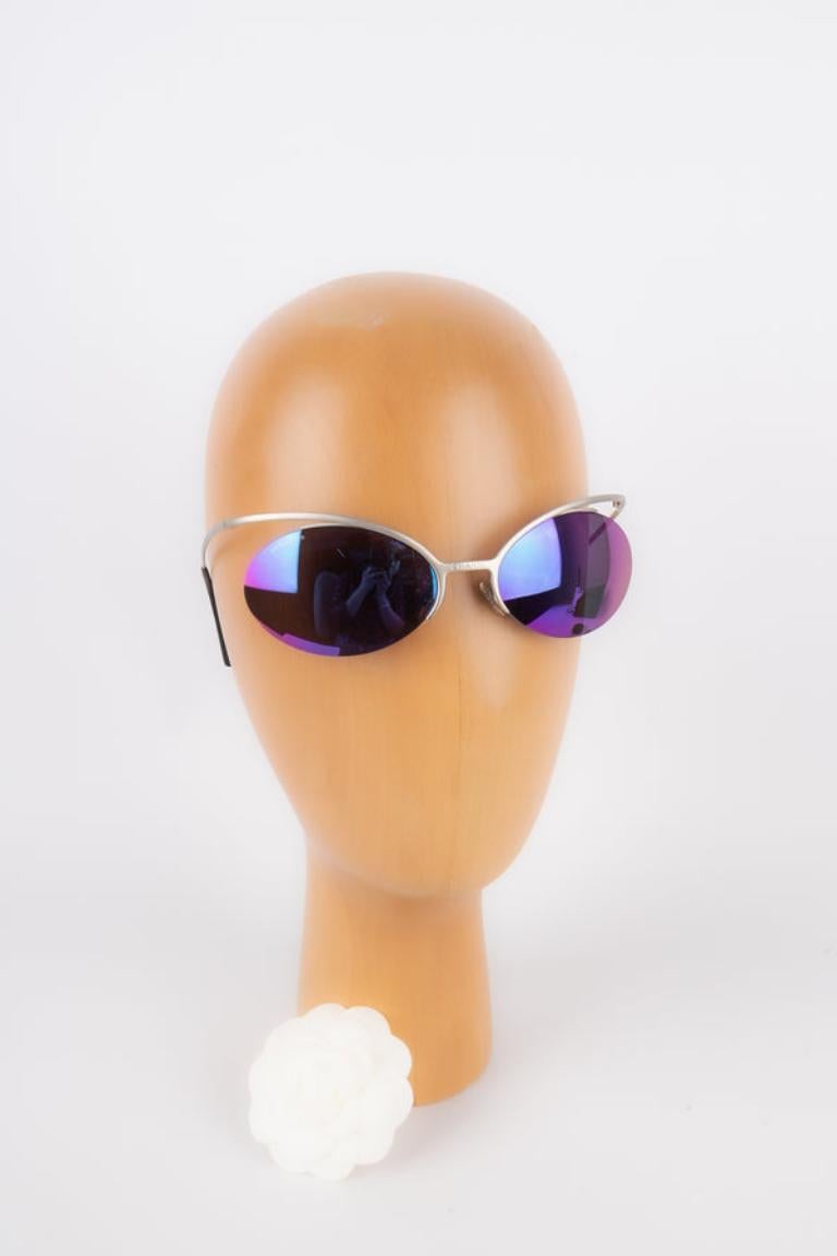 Chanel Silvery Metal Sunglasses with Tinted Glasses For Sale 4