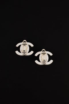 Chanel Silvery Metal Turnlock Earrings, 1996