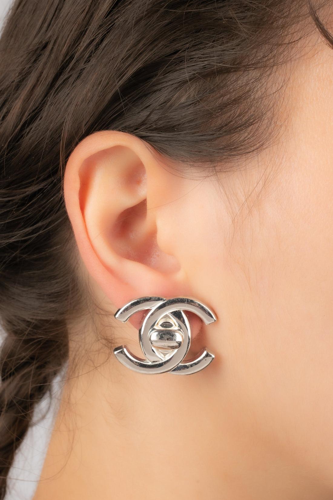 Chanel Silvery Metal Turnlock Earrings, 1997 1