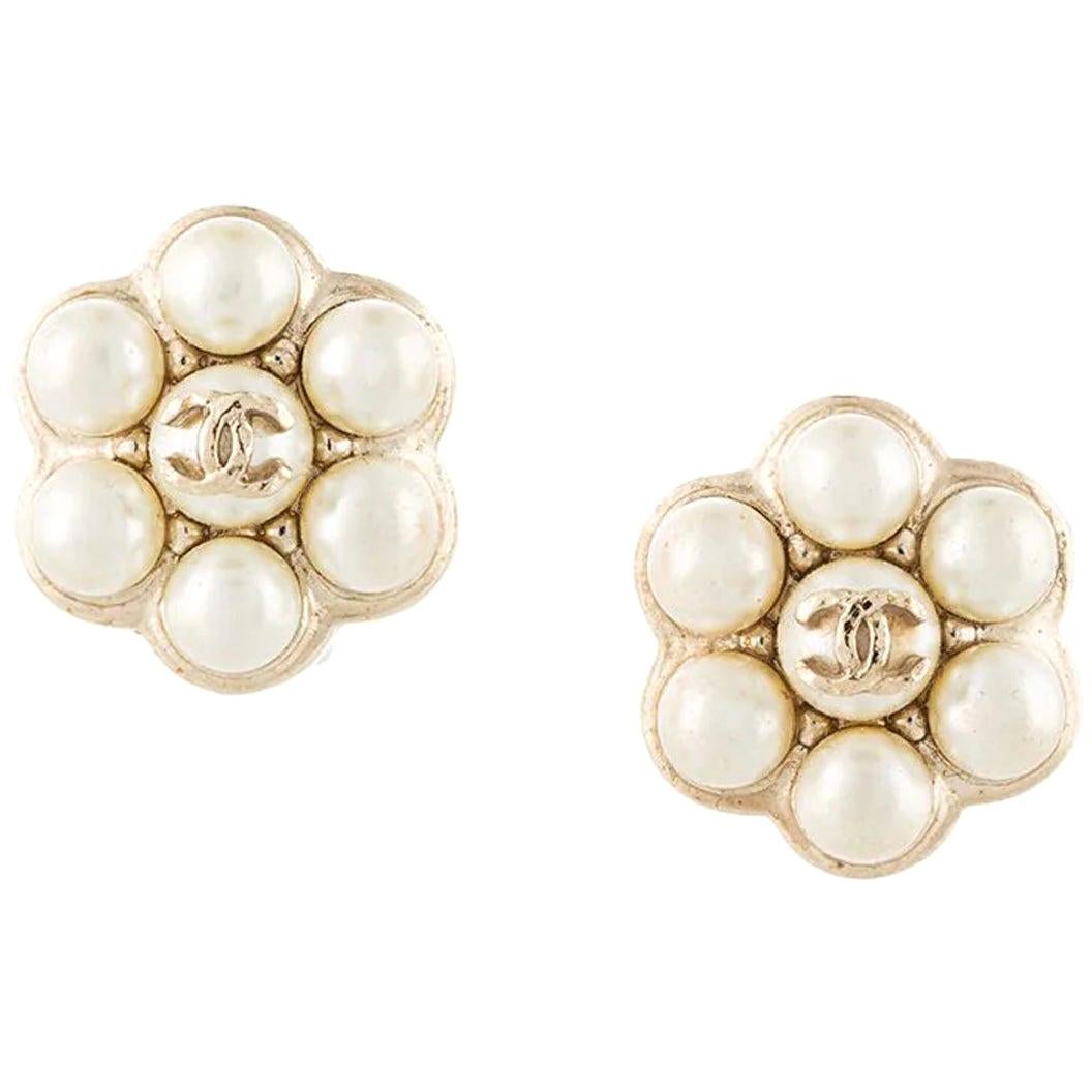 Chanel Simulated Pearl Clip Earrings