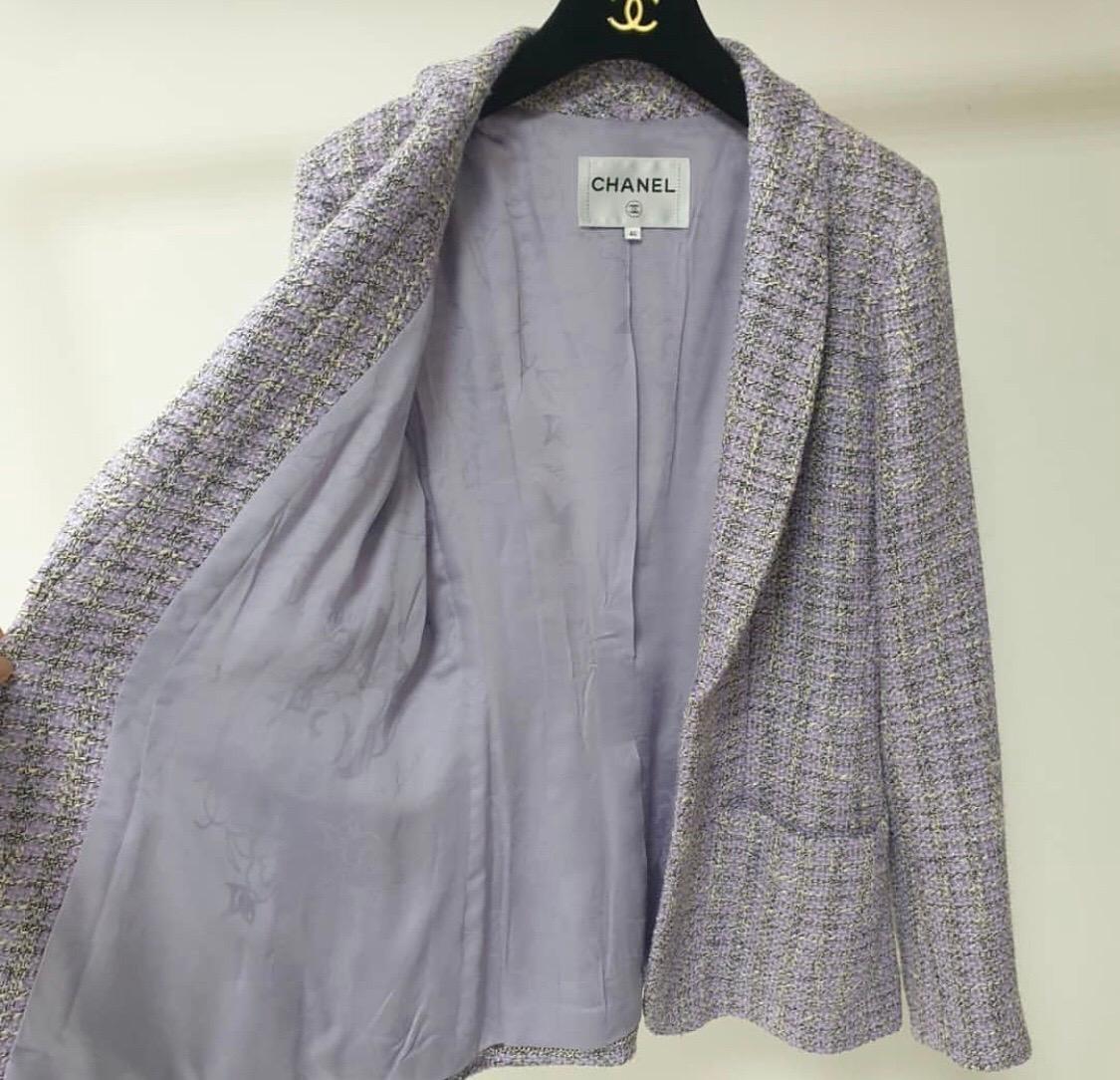 Gray Chanel Single Breasted Lavender Tweed Jacket Blazer