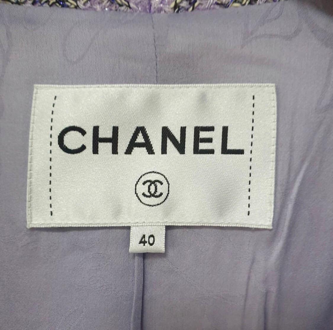 Chanel Single Breasted Lavender Tweed Jacket Blazer In Excellent Condition In Krakow, PL