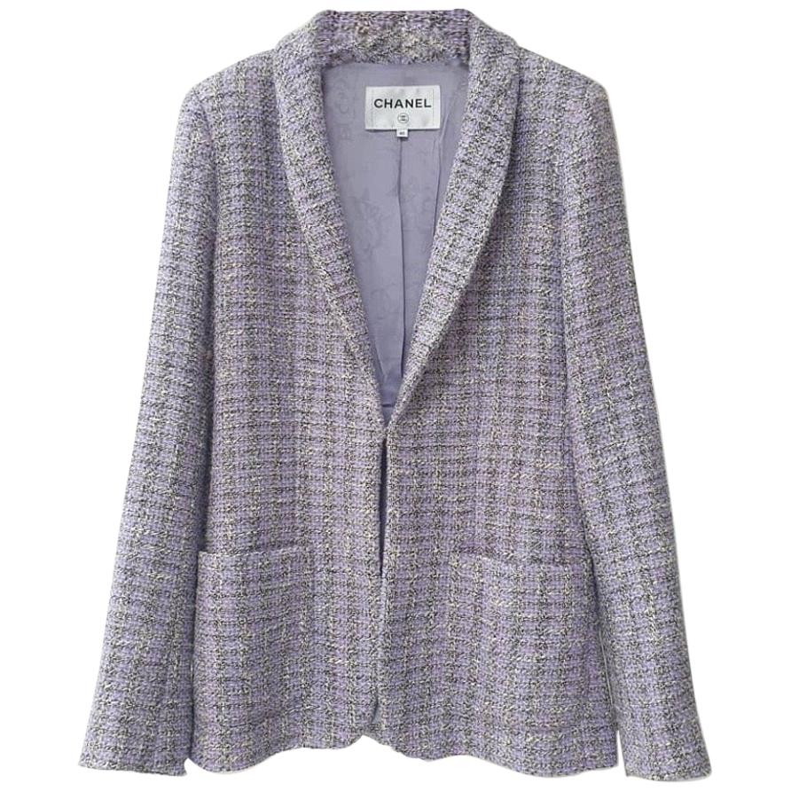 Chanel Single Breasted Lavender Tweed Jacket Blazer