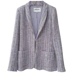 Chanel Single Breasted Lavender Tweed Jacket Blazer at 1stDibs  lavender tweed  blazer, blazer mujer chanel, blue tweed jacket ladies