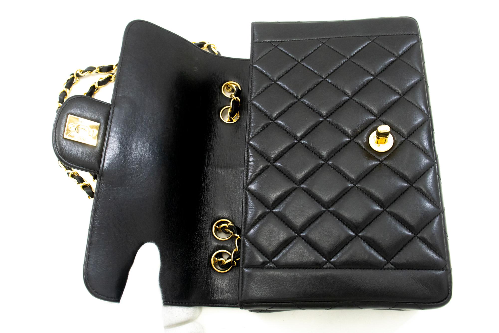 CHANEL Single Chain Flap Shoulder Bag Black Quilted Purse Lambskin 6