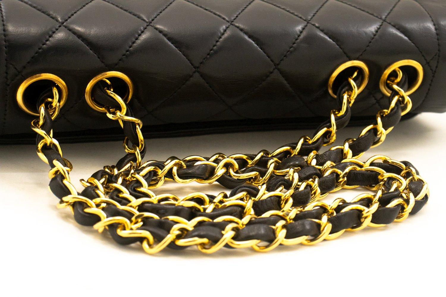 CHANEL Single Chain Flap Shoulder Bag Black Quilted Purse Lambskin 9