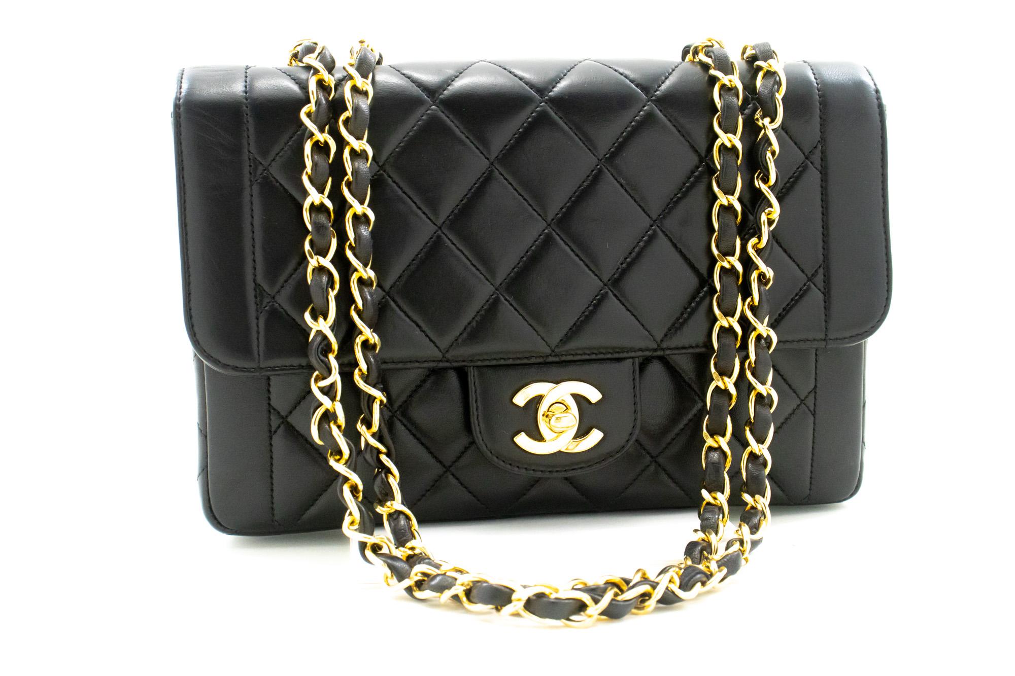 An authentic CHANEL Single Flap Chain Shoulder Bag Black Quilted made of black Lambskin Purse. The color is Black. The outside material is Leather. The pattern is Solid. This item is Vintage / Classic. The year of manufacture would be