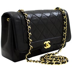CHANEL Single Chain Flap Shoulder Crossbody Bag Black Quilted Leather
