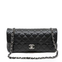 Chanel Single Flap Black East West Lambskin Leather