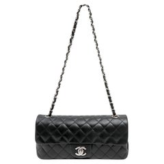Chanel Single Flap Black East West Lambskin Leather