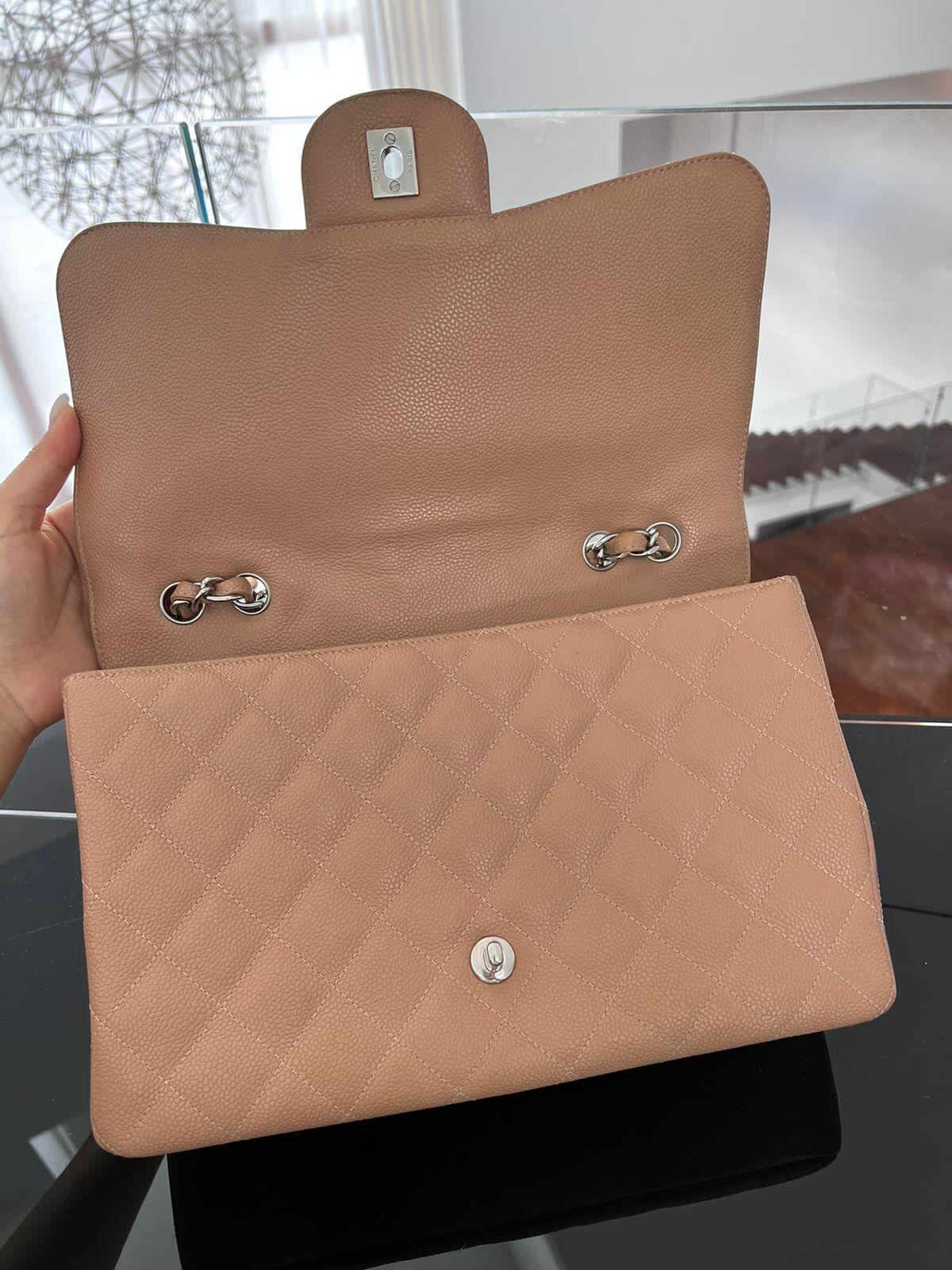 Women's or Men's Chanel Single Flap Caviar Jumbo Bag with SHW For Sale