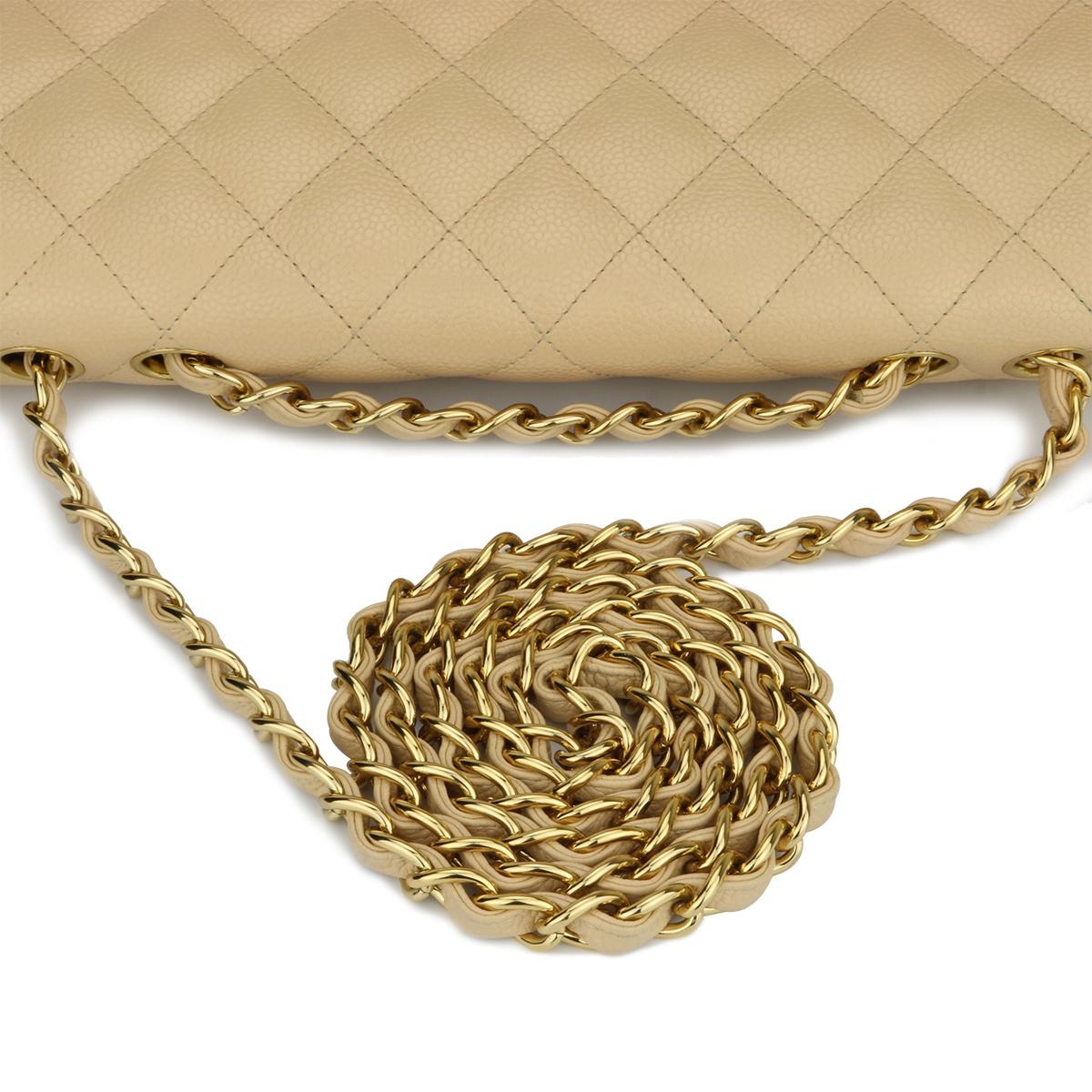 CHANEL Single Flap Jumbo Bag Beige Clair Caviar with Gold Hardware 2009 8