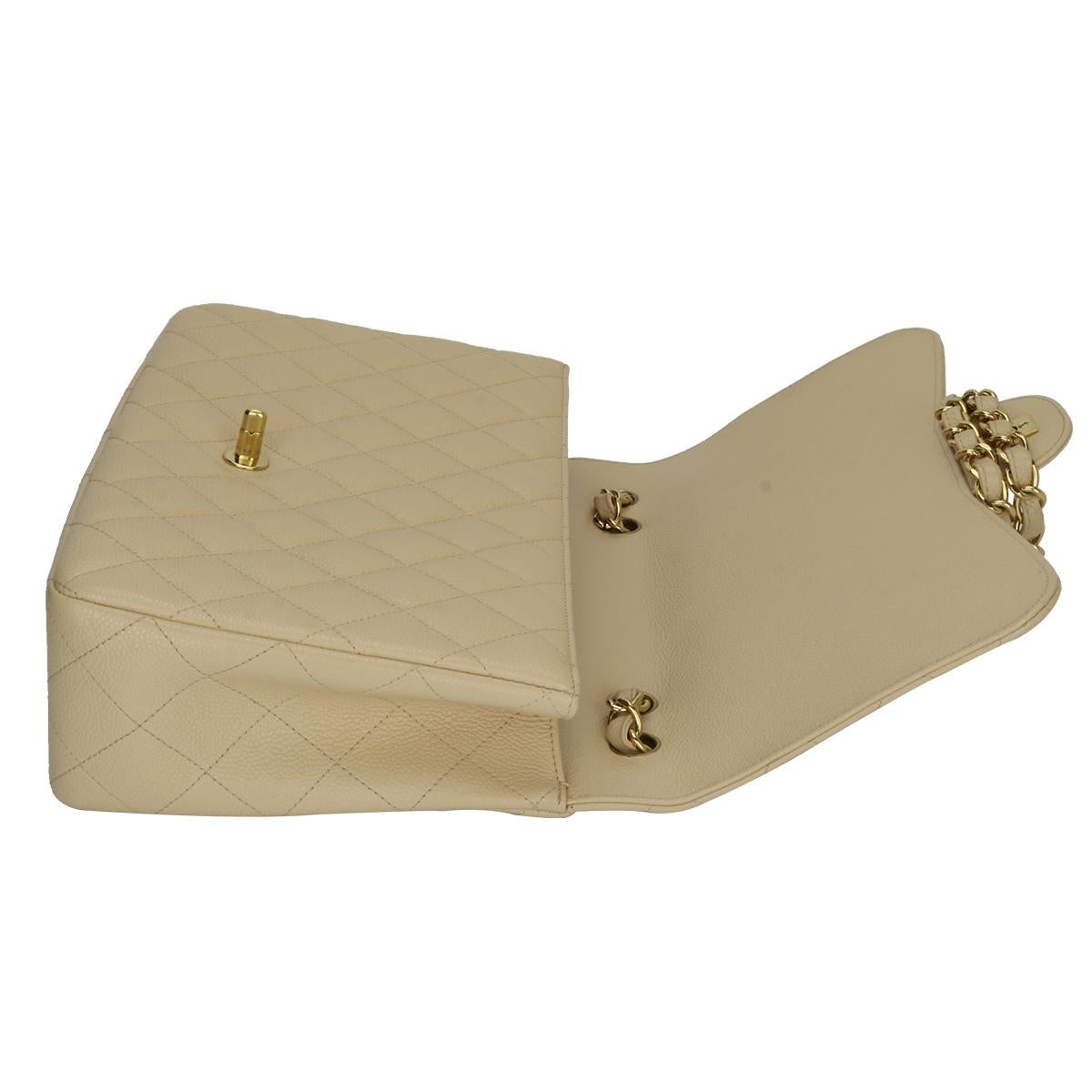 CHANEL Single Flap Jumbo Bag Beige Clair Caviar with Gold Hardware 2009 9