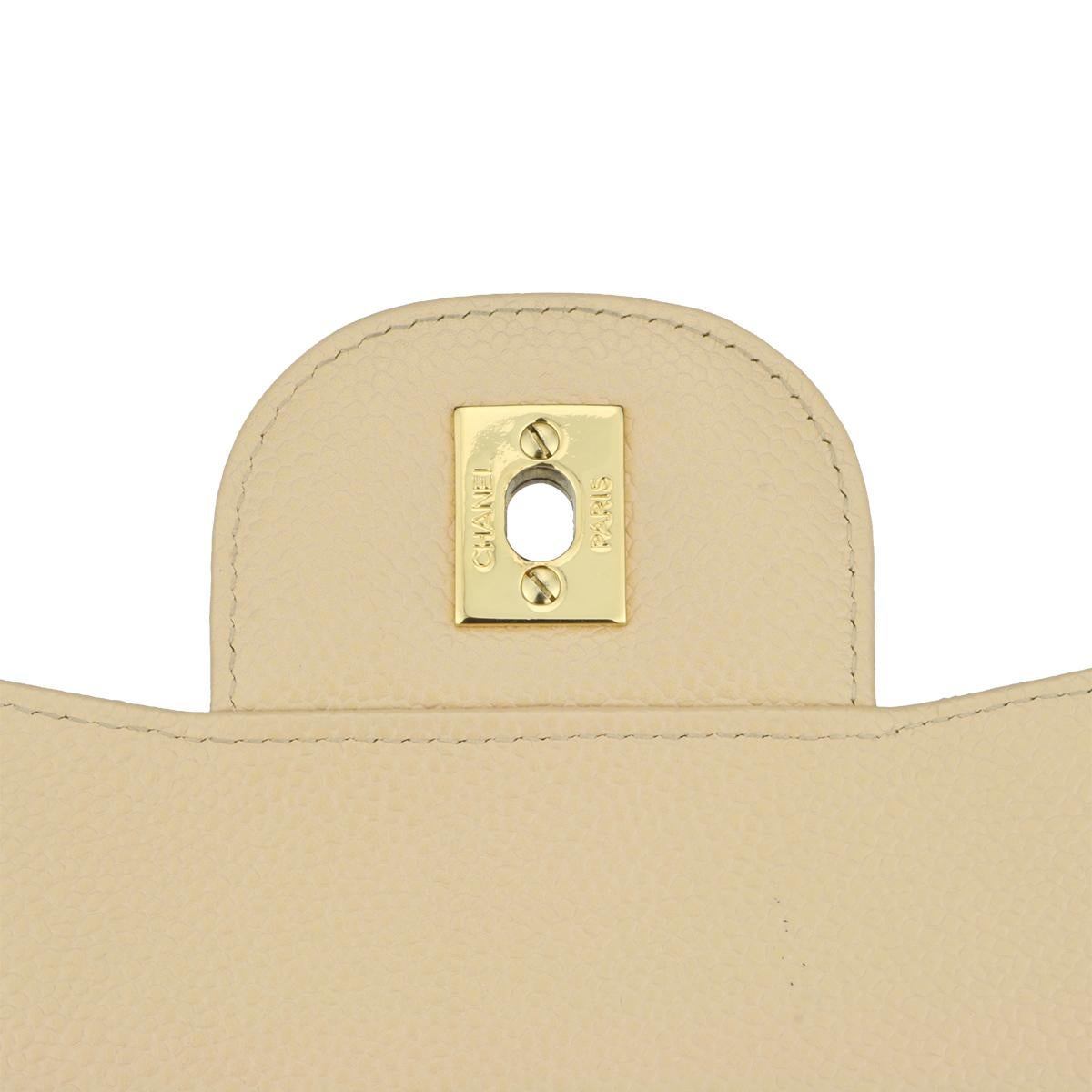 CHANEL Single Flap Jumbo Bag Beige Clair Caviar with Gold Hardware 2009 10