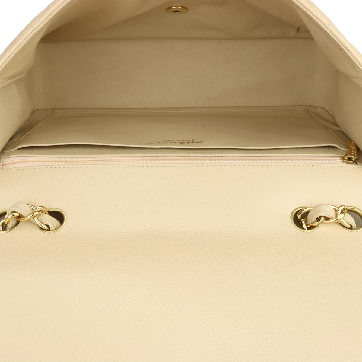 CHANEL Single Flap Jumbo Bag Beige Clair Caviar with Gold Hardware 2009 11