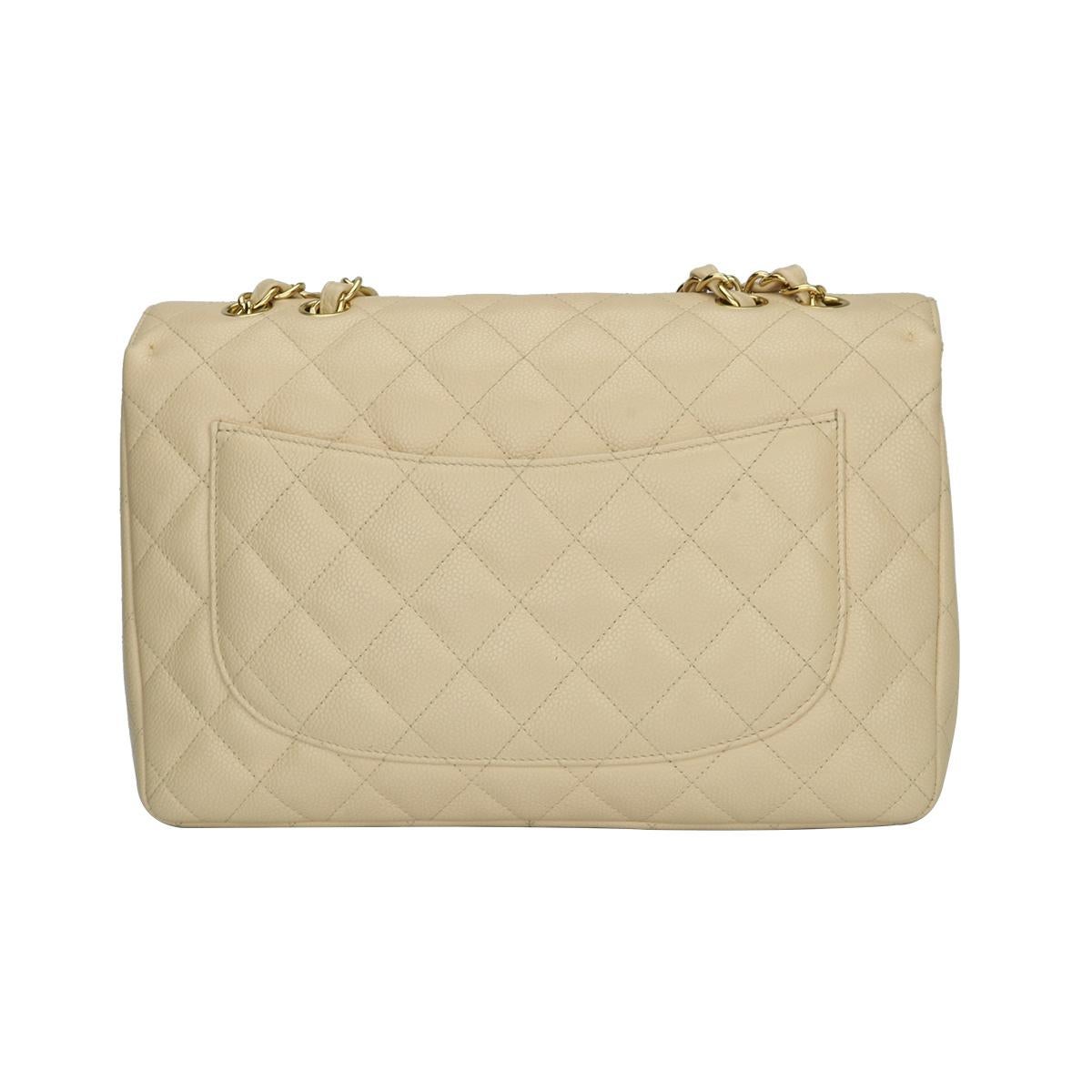 Women's or Men's CHANEL Single Flap Jumbo Bag Beige Clair Caviar with Gold Hardware 2009