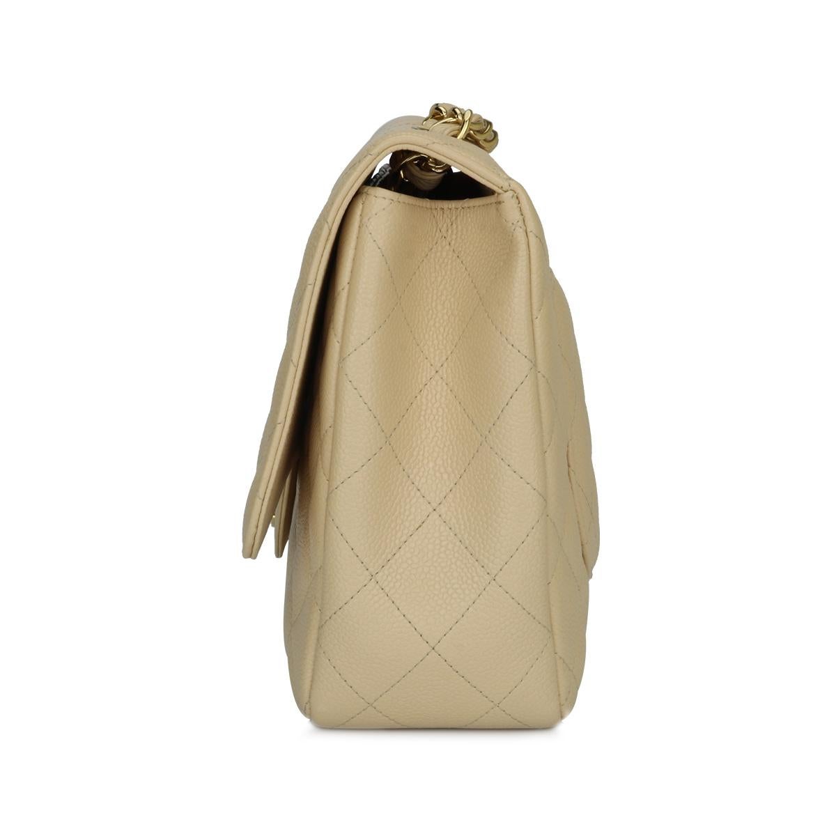 CHANEL Single Flap Jumbo Bag Beige Clair Caviar with Gold Hardware 2009 2