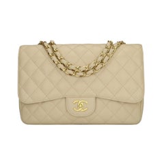 CHANEL Single Flap Jumbo Bag Beige Clair Caviar with Gold Hardware 2009