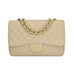 CHANEL Single Flap Jumbo Bag Beige Clair Caviar with Gold Hardware 2009