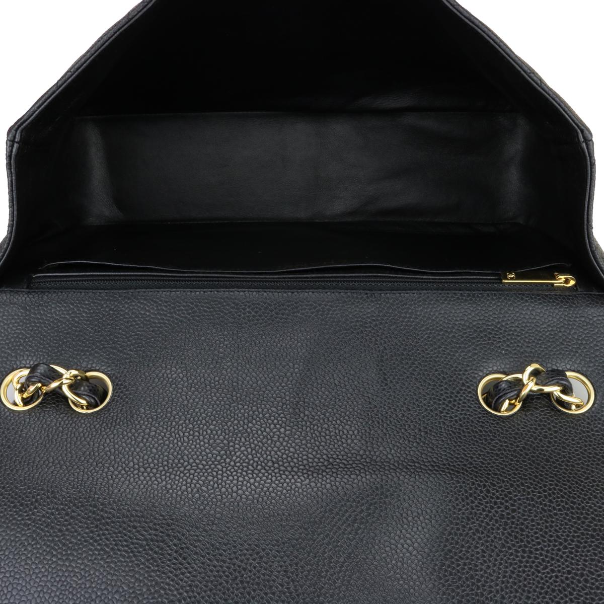 CHANEL Single Flap Jumbo Bag Black Caviar with 24k Gold Plated Hardware 2007 8