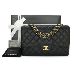 CHANEL Single Flap Jumbo Bag Black Caviar with 24k Gold Plated Hardware 2007