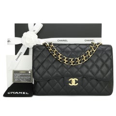 CHANEL Single Flap Jumbo Bag Black Caviar with 24k Gold Plated Hardware 2007