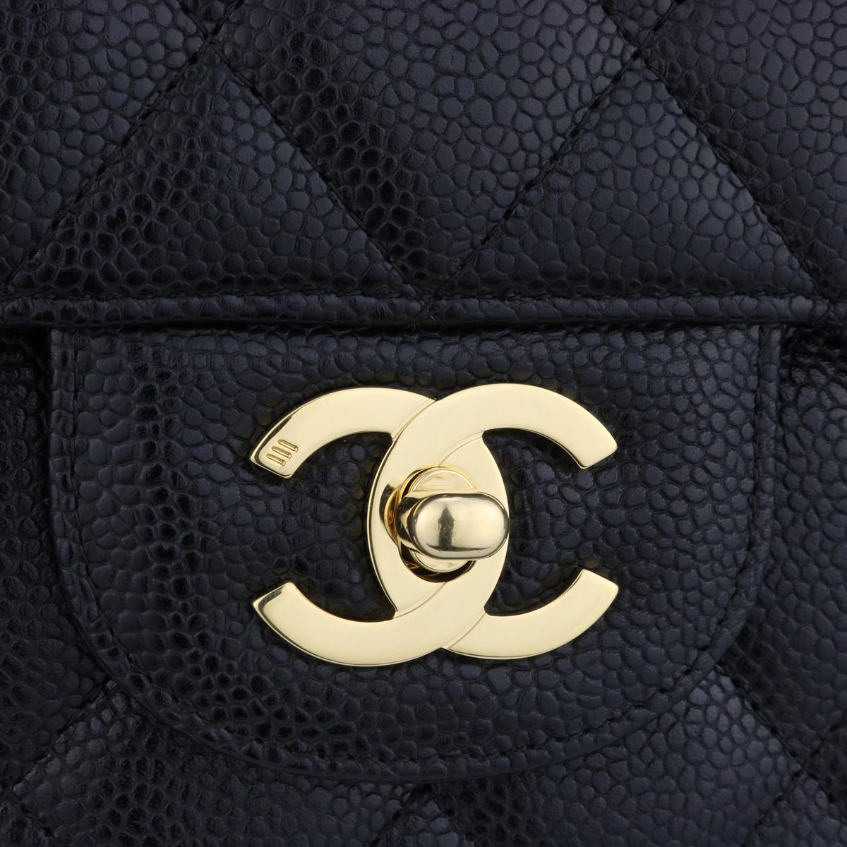CHANEL Single Flap Jumbo Bag Black Caviar with 24k Gold Plated Hardware 2007 In Excellent Condition In Huddersfield, GB
