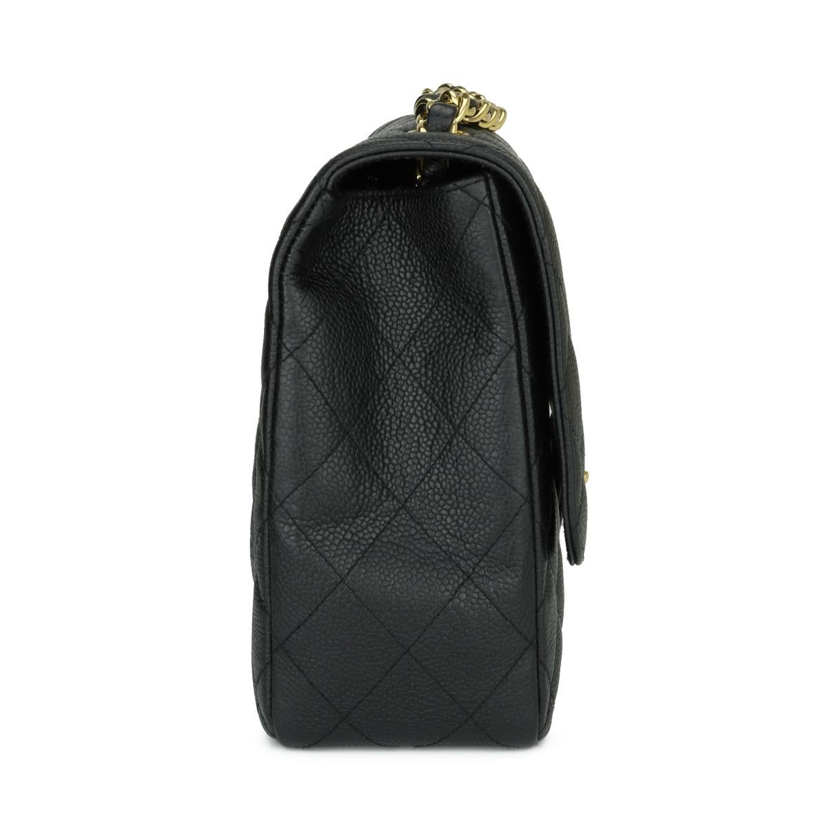 CHANEL Single Flap Jumbo Bag Black Caviar with 24k Gold Plated Hardware 2007 In Excellent Condition In Huddersfield, GB