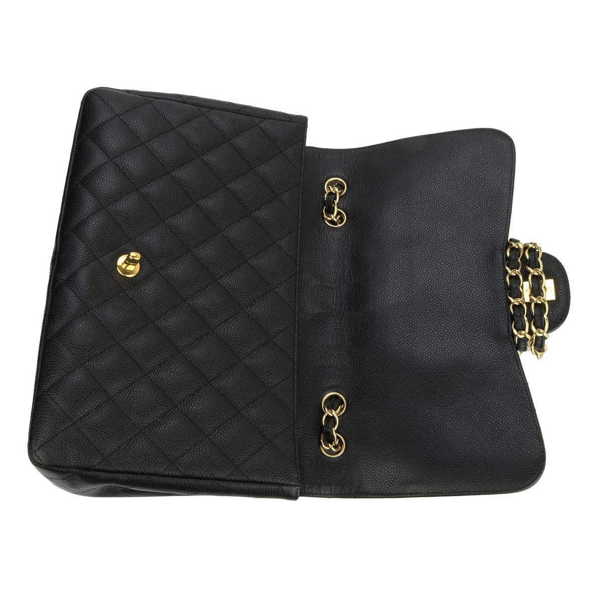CHANEL Single Flap Jumbo Bag Black Caviar with Gold Hardware 2010 9