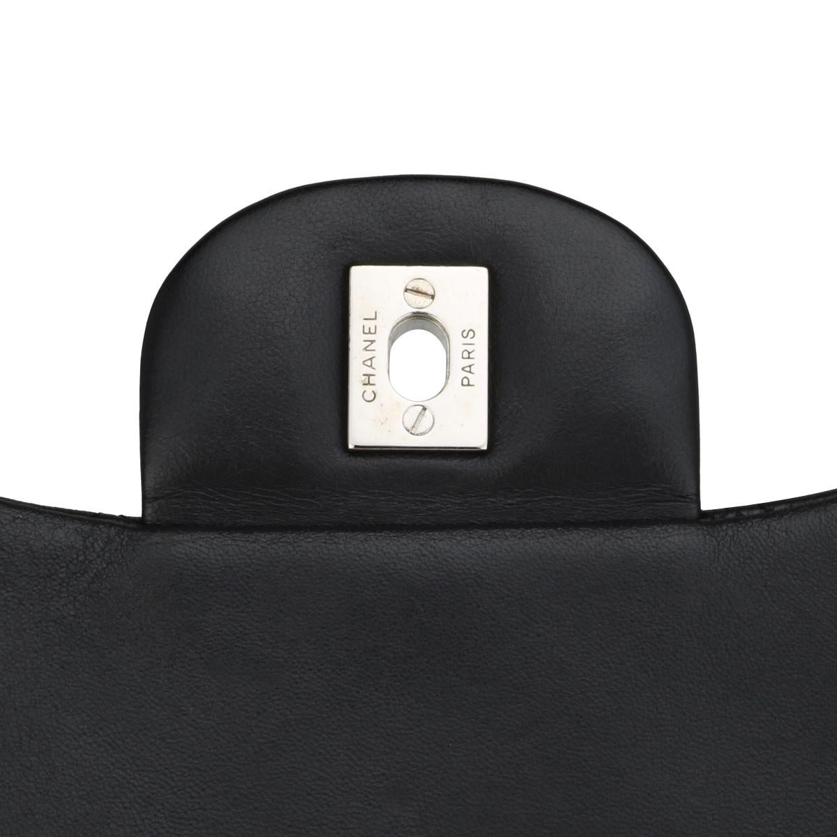 CHANEL Single Flap Jumbo Bag in Black Lambskin with Silver-Tone Hardware 2010 For Sale 10