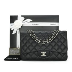 CHANEL Single Flap Jumbo Bag in Black Lambskin with Silver-Tone Hardware 2010