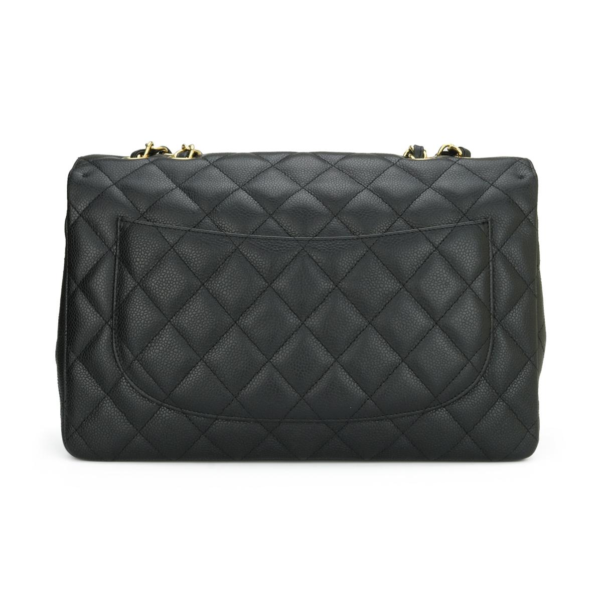 CHANEL Single Flap Jumbo Bag Black Caviar with Gold Hardware 2010 In Good Condition In Huddersfield, GB