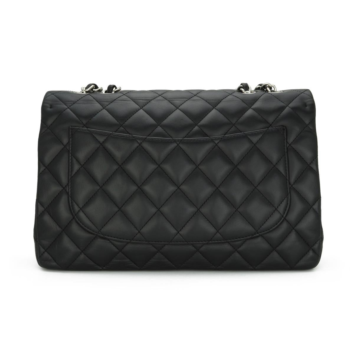 CHANEL Single Flap Jumbo Bag in Black Lambskin with Silver-Tone Hardware 2010 In Fair Condition For Sale In Huddersfield, GB