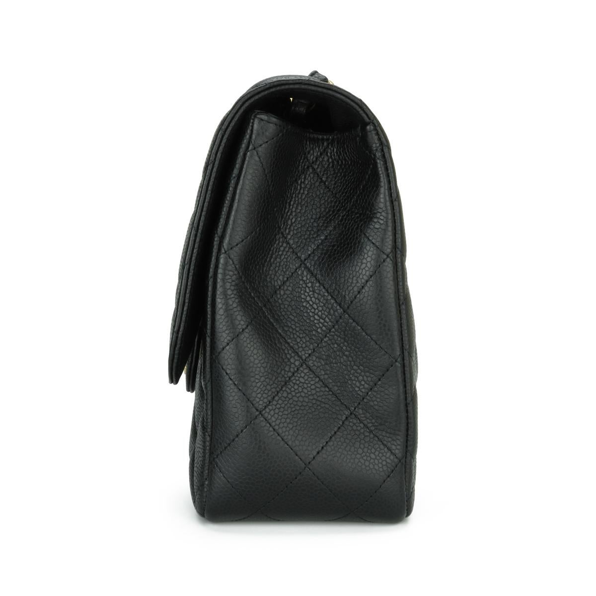 CHANEL Single Flap Jumbo Bag Black Caviar with Gold Hardware 2010 For Sale 2