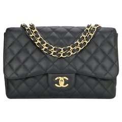 CHANEL Single Flap Jumbo Bag Black Caviar with Gold Hardware 2010