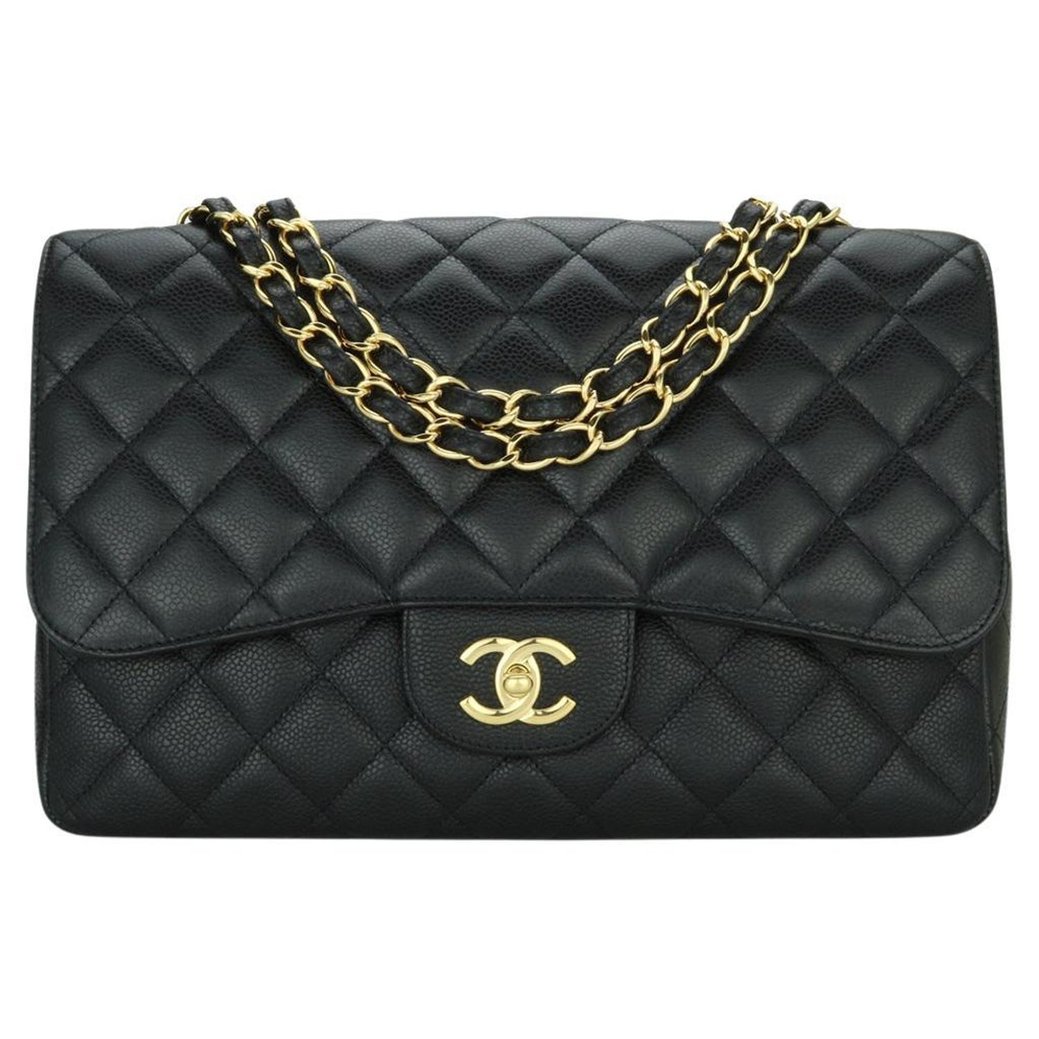 CHANEL Double Flap Jumbo Bag Black Lambskin with Gold Hardware 2018 at  1stDibs