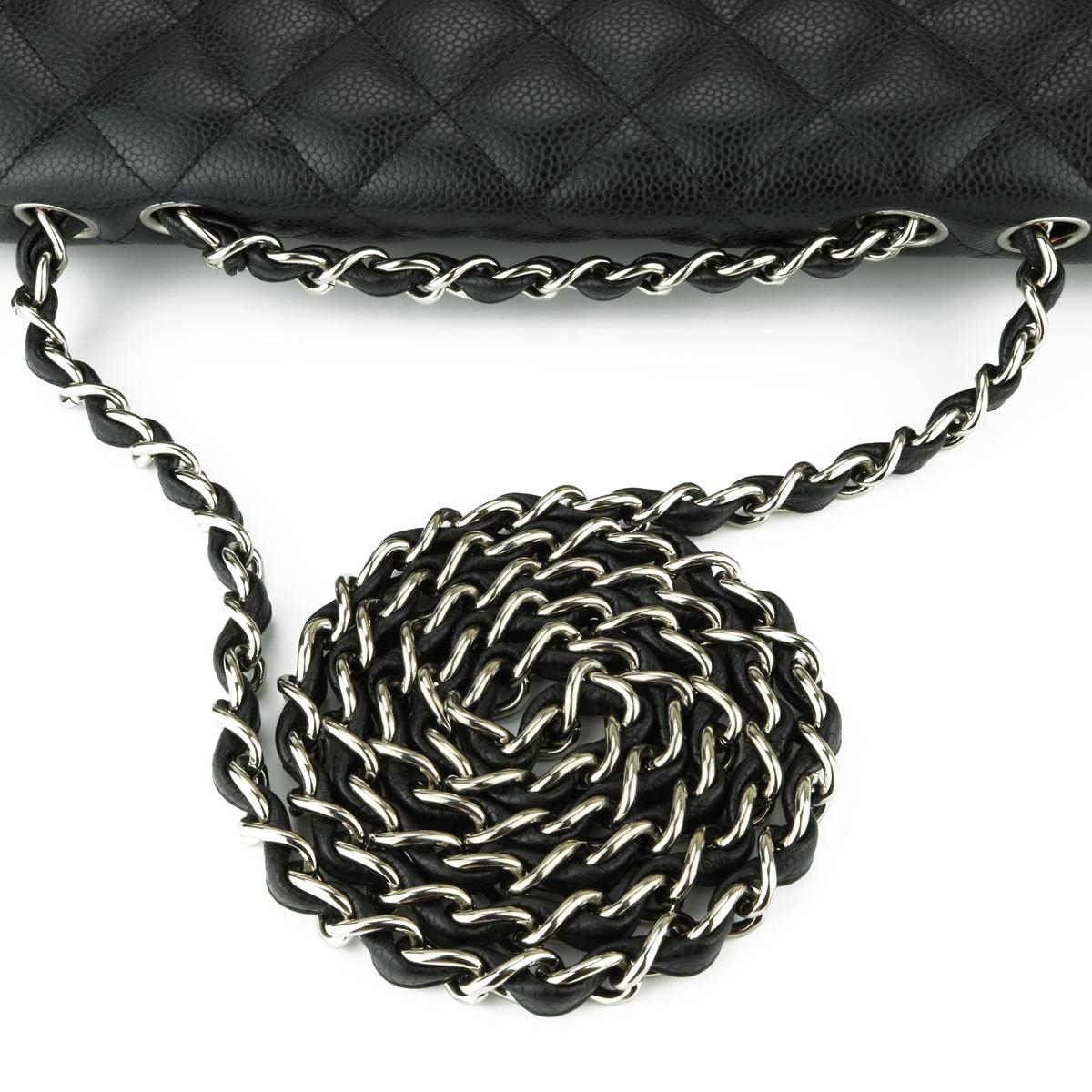 CHANEL Single Flap Jumbo Bag Black Caviar with Silver Hardware 2009 5