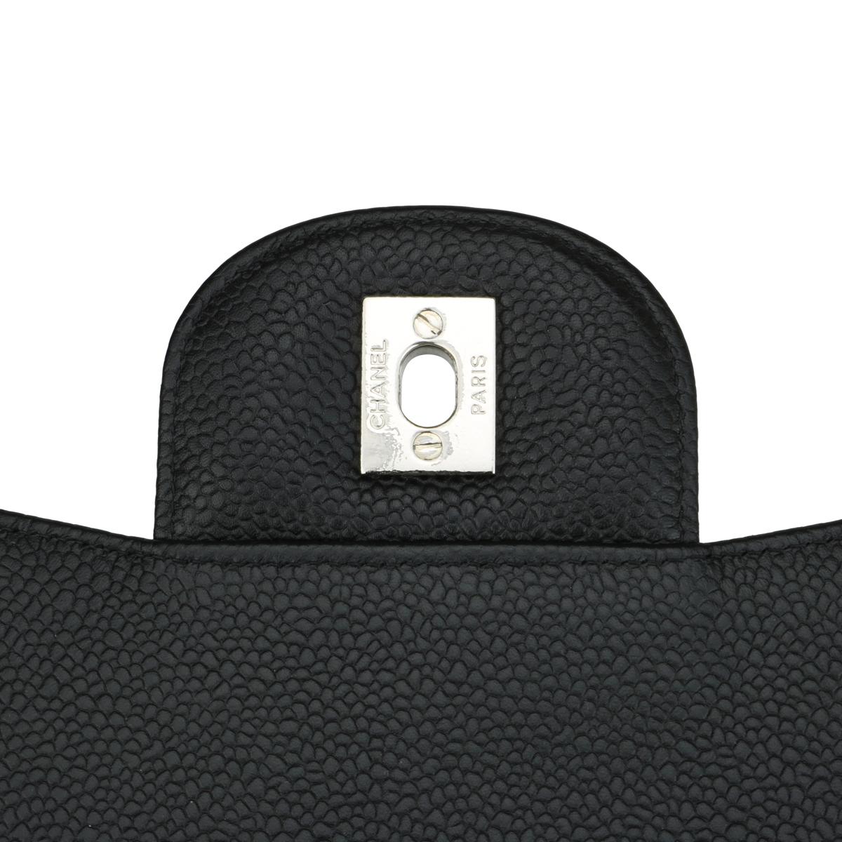 CHANEL Single Flap Jumbo Bag Black Caviar with Silver Hardware 2010 8