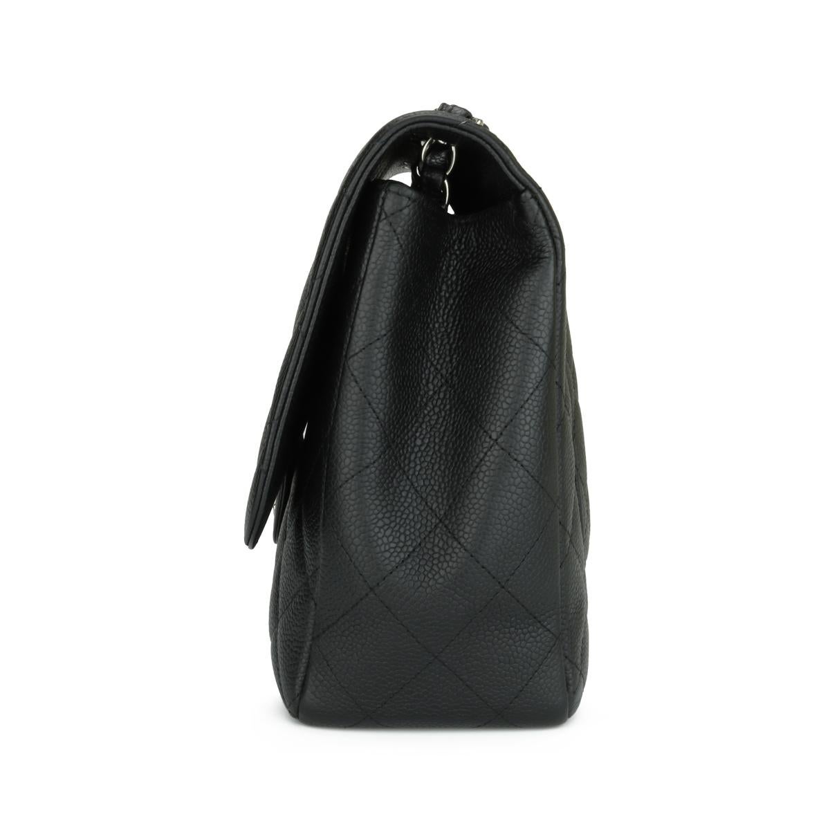 Women's or Men's CHANEL Single Flap Jumbo Bag Black Caviar with Silver Hardware 2010